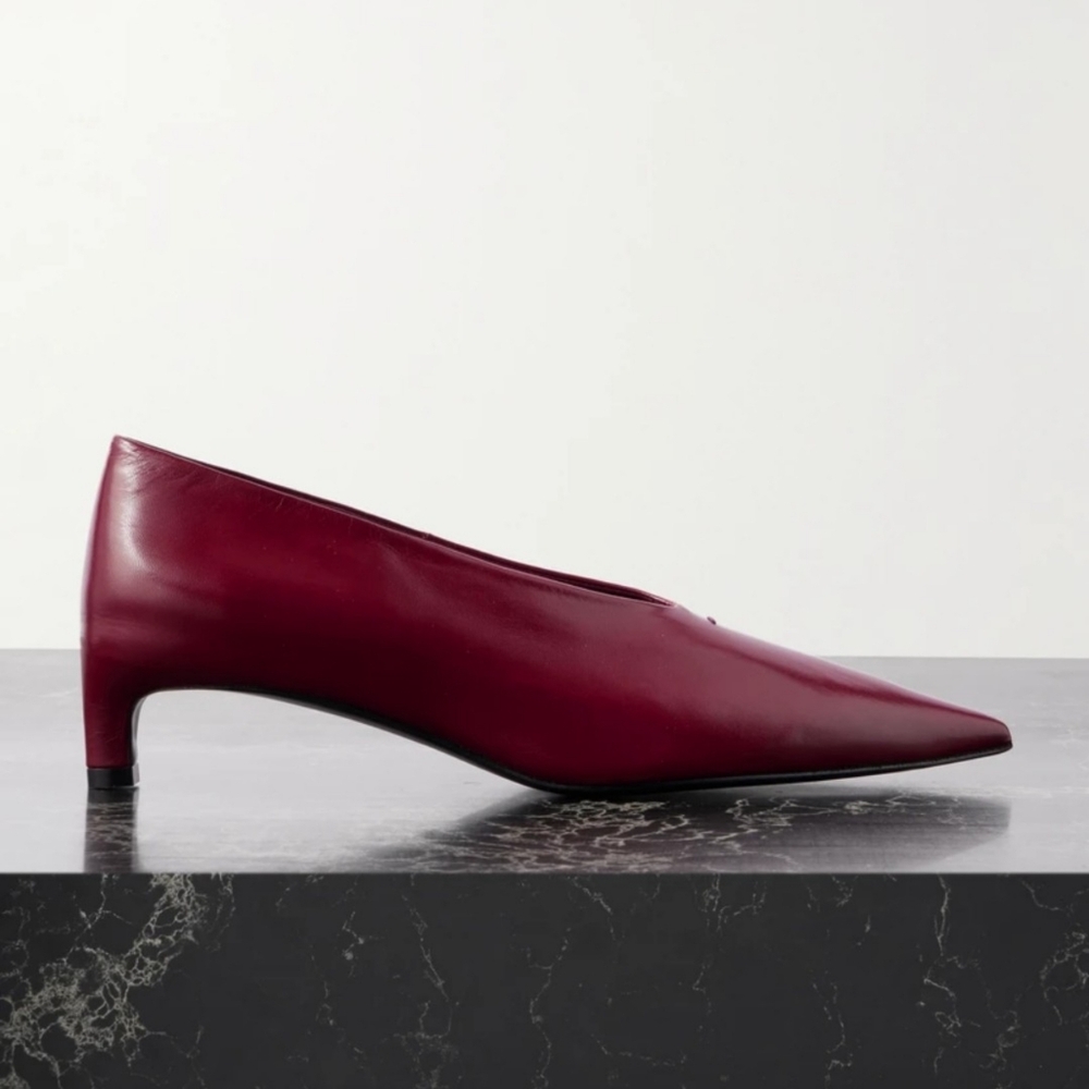 Jil Sander Glossed Leather Red Pumps Kitten Heel Size IT 39 US 9 $990